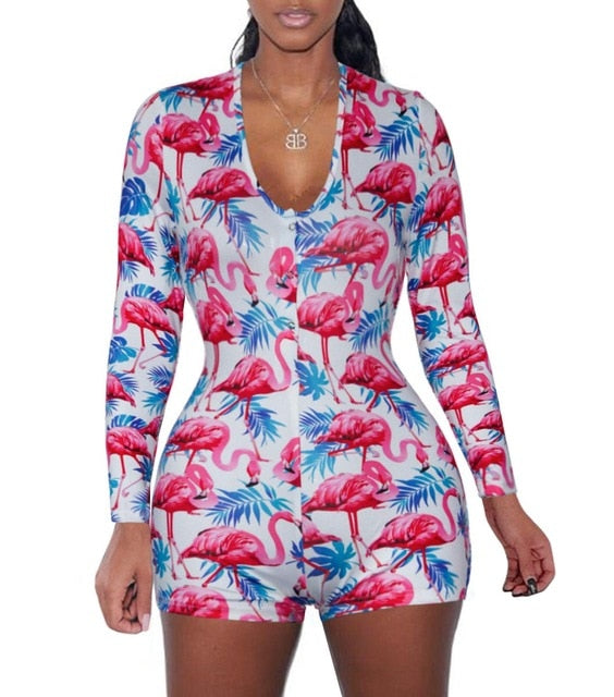 2020 Want Move Summer Short Pants Rompers Sexy Bodycon Long Sleeve Print Jumpsuit DZ002