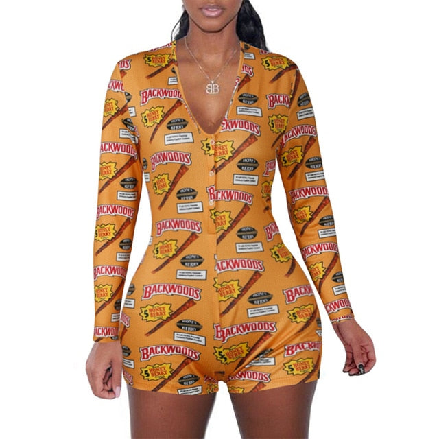 2020 Want Move Summer Short Pants Rompers Sexy Bodycon Long Sleeve Print Jumpsuit DZ002