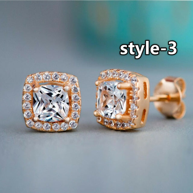 Huitan Fashion Geometric Women Stud Earrings Cubic Zirconia Wedding Party Daily Wearable Fashion Jewelry Hot Dropshipping