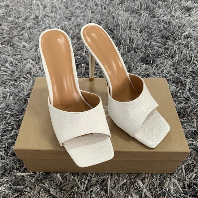 2020 Summer Women Pumps Square Toe Ladies Heel Mules Sexy Thin High Heels Sandals Slippers Female Fashion Woman Shoes 11CM