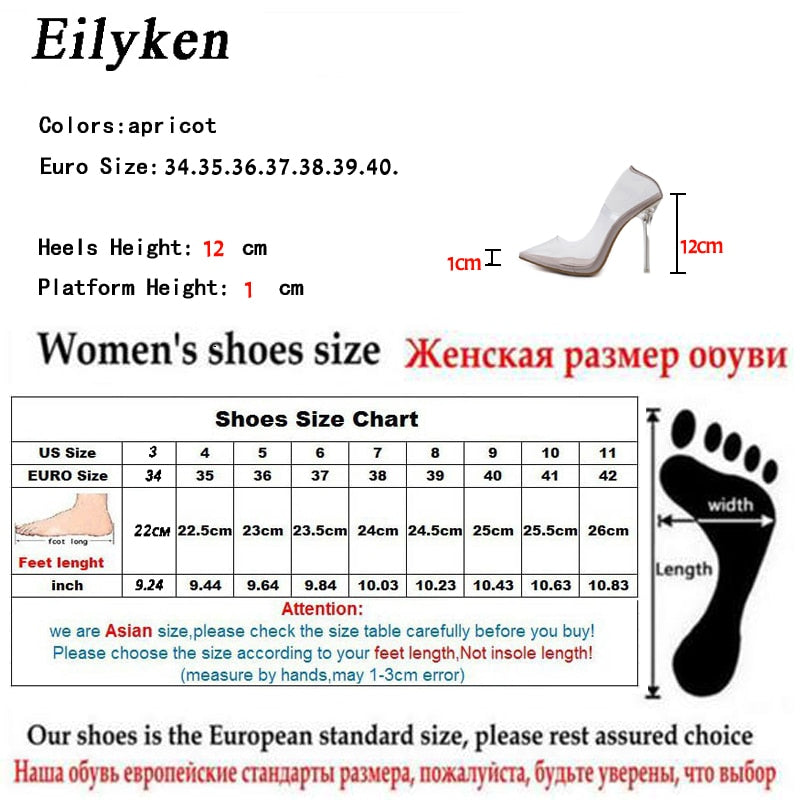 Eilyken Clear PVC Transparent Pumps Sandals Perspex Heel Stilettos High Heels Point Toes Party Shoes Nightclub Pump 35-42