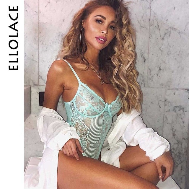 Ellolace Neon Summer 21 Colors Lace Bodysuit Women Floral Embroidery Bow Tie Transparent Sexy Bodysuit Jumpsuit Overalls Party