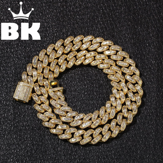 13mm Bagnette Zircon Miami Cuban Link Necklace gold silver color Plated Luxury CopperMicro Paved Cuban Chain  16/18/20/22/24inch