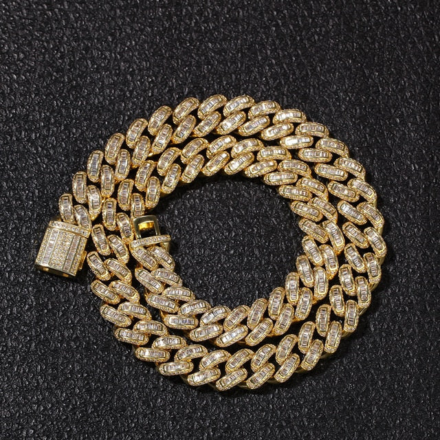 13mm Bagnette Zircon Miami Cuban Link Necklace gold silver color Plated Luxury CopperMicro Paved Cuban Chain  16/18/20/22/24inch