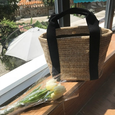 Straw Handmade Woven Basket Bolsa Tote Summer Bohemian Beach Lady Handbag