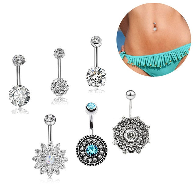 2/4/5/6/7Pcs/Set Surgical Steel Piercings  14G Navel Piercings Belly Button Piercing Dangle Earrings Belly Bar Sexy Body Jewelry