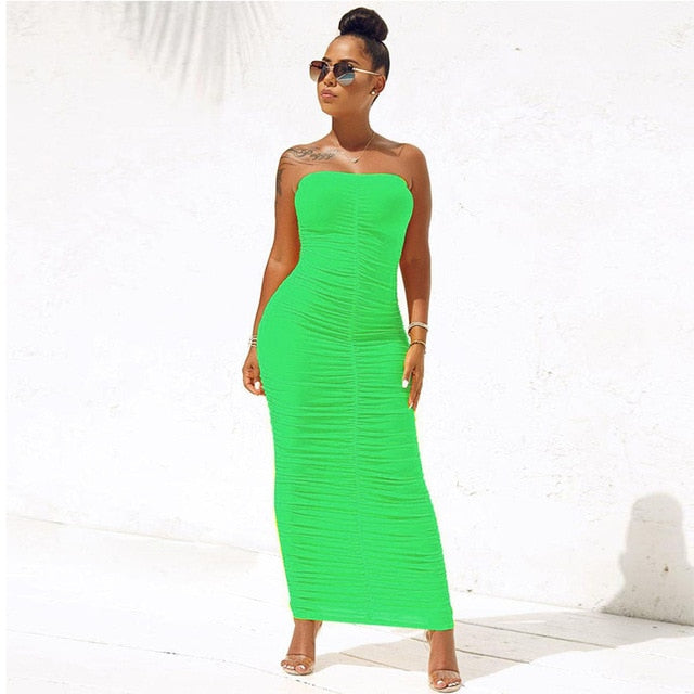 Sexy Backless Ruched Wrap Dress for Women Sleeveless Bodycon Causal Maxi Dress Plus Size High Waist Solid Dress