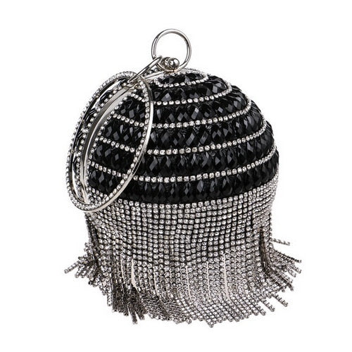 SEKUSA Ball Diamond Tassel Women Party Metal Crystal Clutches Evening  Wedding Bag Bridal Shoulder Handbag Wristlets Clutch