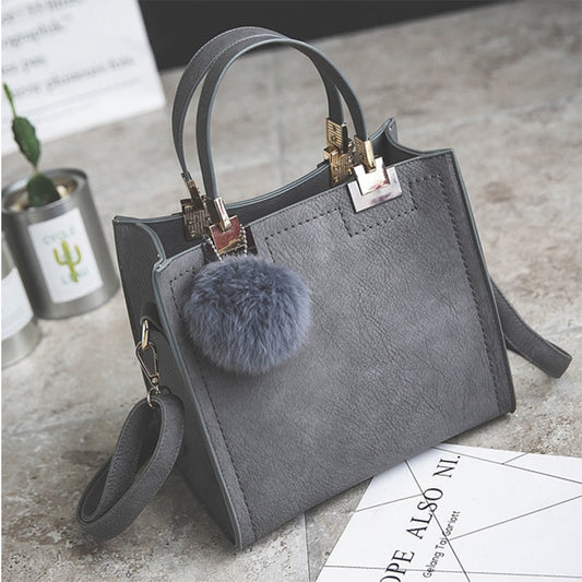 Soft PU Leather Designer Shoulder Fashion Crossbody Luxury Handbag with Hairball bag