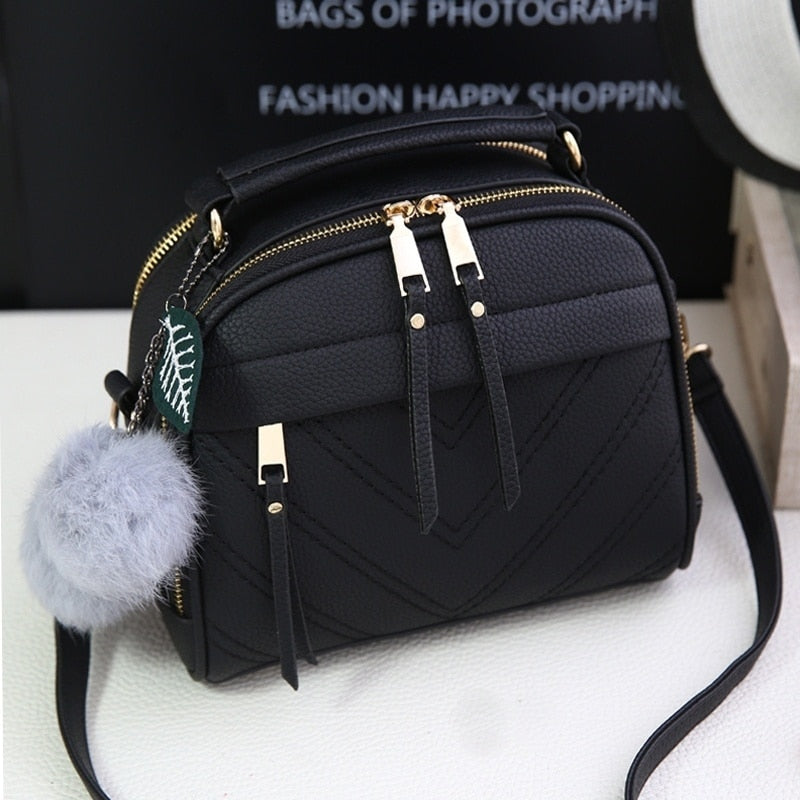 Box Shape V Pattern PU Leather Handbag Fashion Messenger Bags With Ball Bolsa Shoulder Bags Party Crossbody Bag