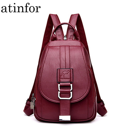 Atinfor Brand Anti Theft Women Leather Backpacks Purse Vintage Female Shoulder Bag Travel Small Backpack Lady