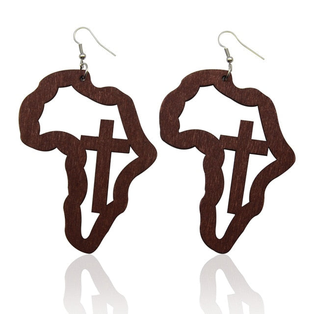 SOMESOOR Laser Engraved Afro Wooden Drop Handmade Earrings