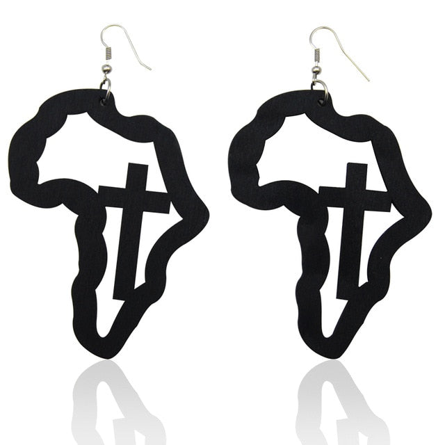 SOMESOOR Laser Engraved Afro Wooden Drop Handmade Earrings