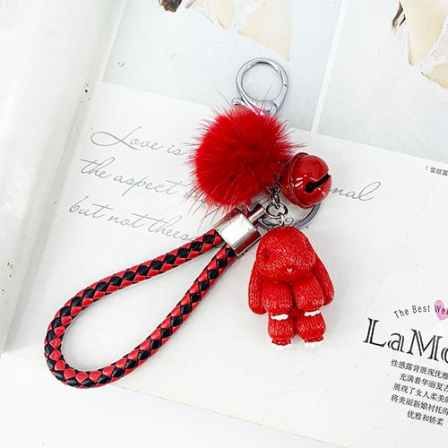 Rabbit Keychain Fluffy Fur Ball Key Chains for Women Bags Pendant Decoration Pom Poms Keyring Fashion Kids Easter Gifts