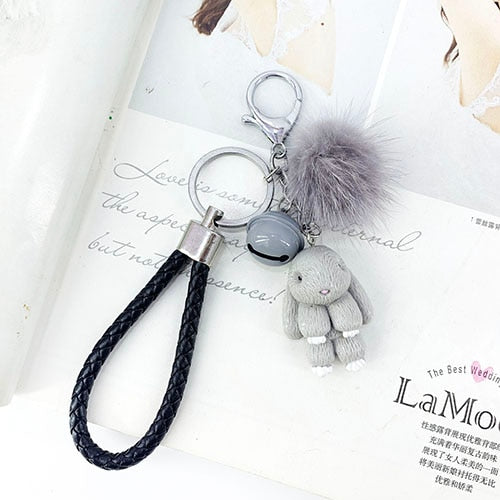 Rabbit Keychain Fluffy Fur Ball Key Chains for Women Bags Pendant Decoration Pom Poms Keyring Fashion Kids Easter Gifts