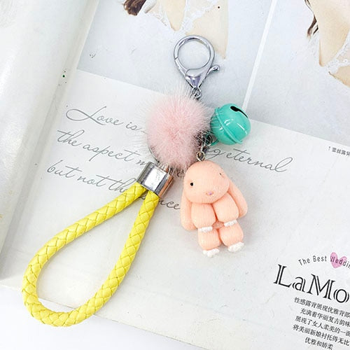 Rabbit Keychain Fluffy Fur Ball Key Chains for Women Bags Pendant Decoration Pom Poms Keyring Fashion Kids Easter Gifts