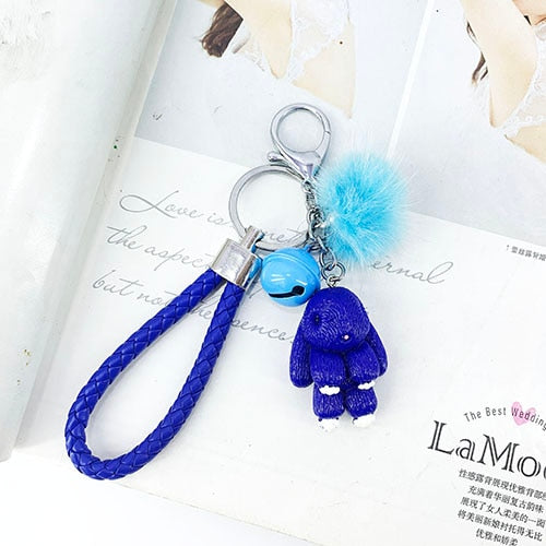 Rabbit Keychain Fluffy Fur Ball Key Chains for Women Bags Pendant Decoration Pom Poms Keyring Fashion Kids Easter Gifts