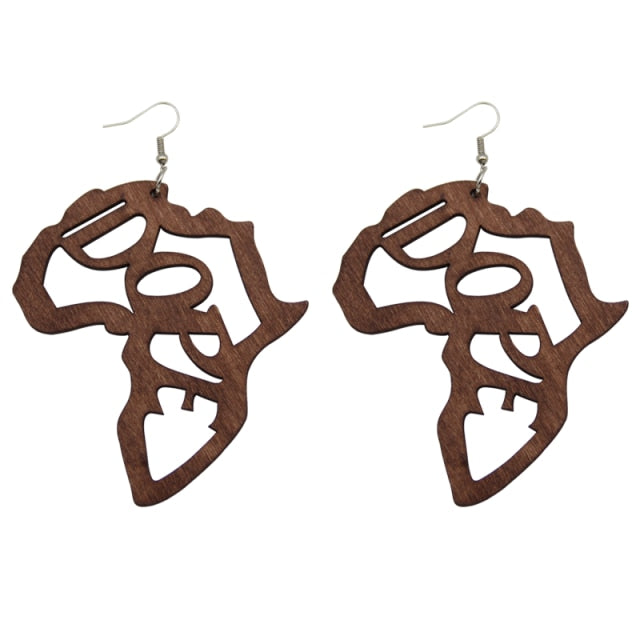 SOMESOOR Laser Engraved Afro Wooden Drop Handmade Earrings