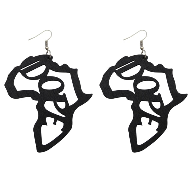 SOMESOOR Laser Engraved Afro Wooden Drop Handmade Earrings