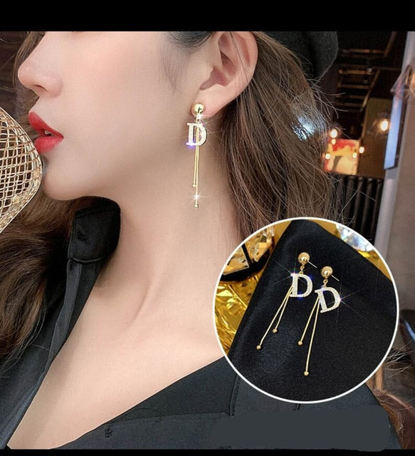 Long Earrings Women Bow Tassel Earings Front and Back Crystal Bow Tassel Earrings Female Long Temperament  Butterfly Earrings