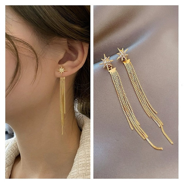 Long Earrings Women Bow Tassel Earings Front and Back Crystal Bow Tassel Earrings Female Long Temperament  Butterfly Earrings