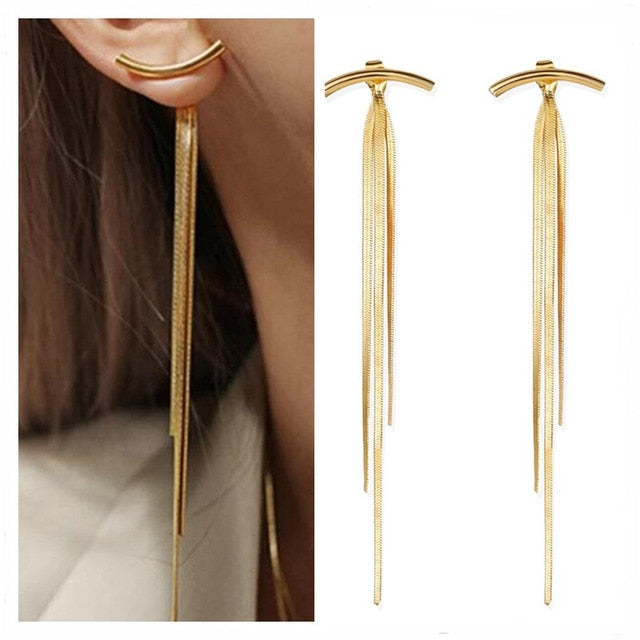 Long Earrings Women Bow Tassel Earings Front and Back Crystal Bow Tassel Earrings Female Long Temperament  Butterfly Earrings