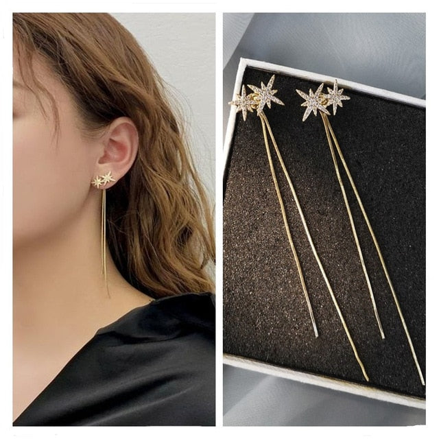 Long Earrings Women Bow Tassel Earings Front and Back Crystal Bow Tassel Earrings Female Long Temperament  Butterfly Earrings