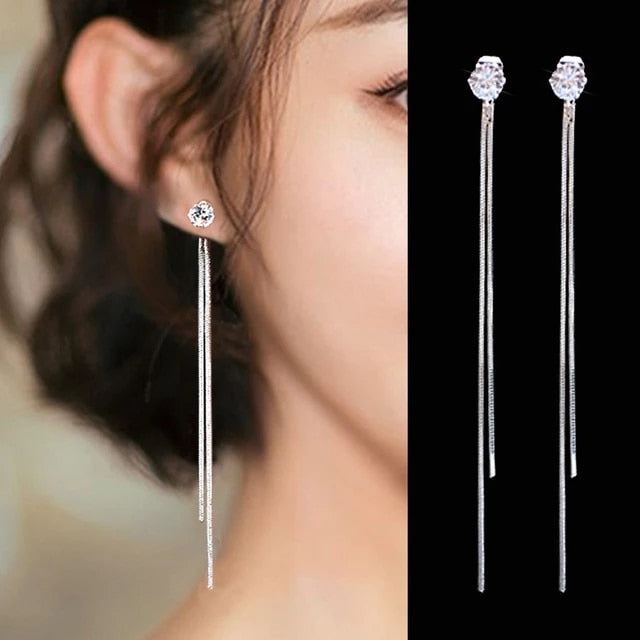 Long Earrings Women Bow Tassel Earings Front and Back Crystal Bow Tassel Earrings Female Long Temperament  Butterfly Earrings