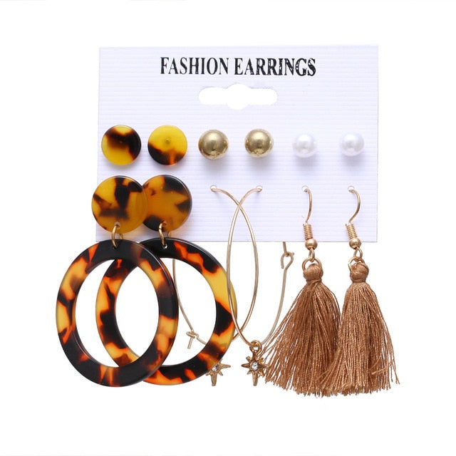 2020 Vintage Pearl Twist Big Circle Earrings Set for Women Fashion Geometric Imitation Pearl Crystal Earrings Jewelry