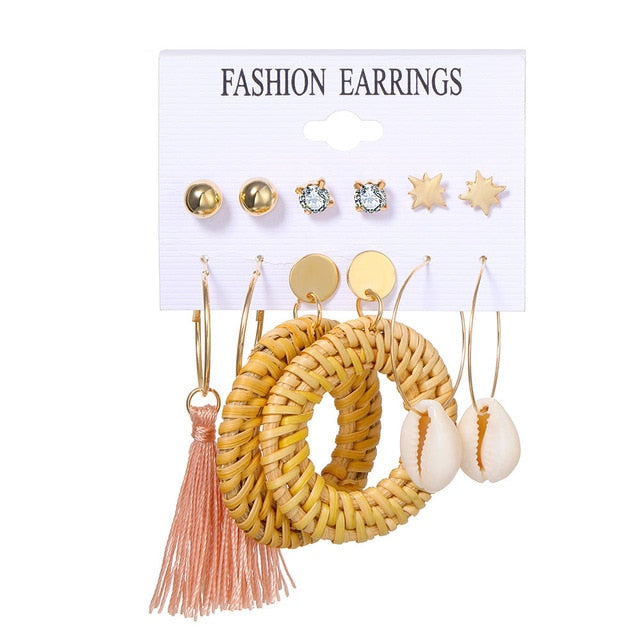 2020 Vintage Pearl Twist Big Circle Earrings Set for Women Fashion Geometric Imitation Pearl Crystal Earrings Jewelry