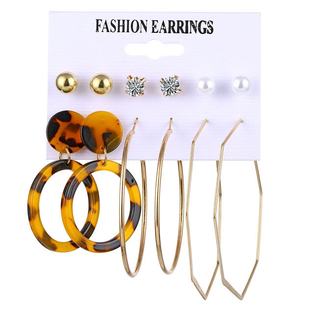 2020 Vintage Pearl Twist Big Circle Earrings Set for Women Fashion Geometric Imitation Pearl Crystal Earrings Jewelry