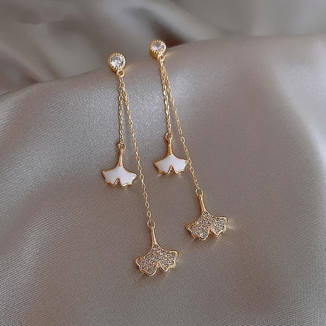 Long Earrings Women Bow Tassel Earings Front and Back Crystal Bow Tassel Earrings Female Long Temperament  Butterfly Earrings