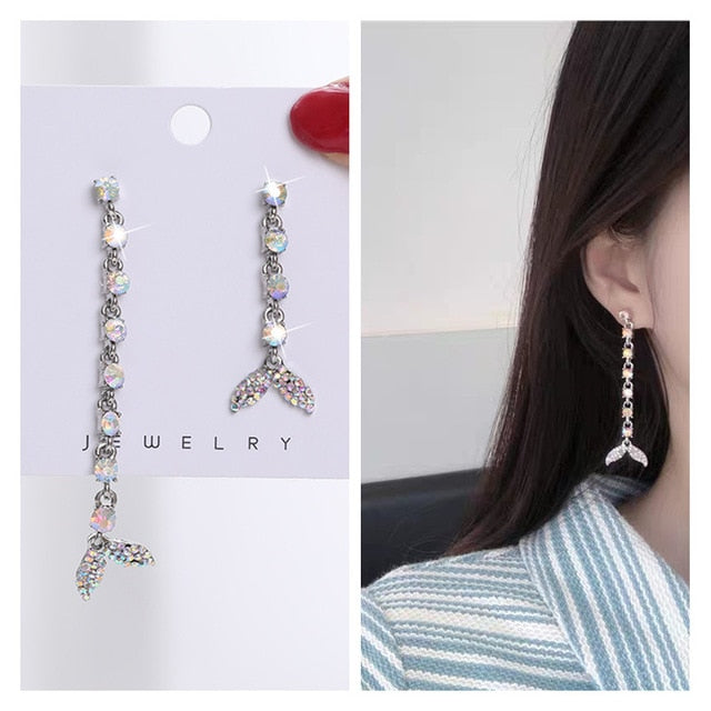 Long Earrings Women Bow Tassel Earings Front and Back Crystal Bow Tassel Earrings Female Long Temperament  Butterfly Earrings