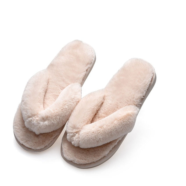 Winter Women House Slippers Faux Fur Fashion Warm Shoes Woman Slip on Flats Female Slides Black Pink cozy home  furry slippers