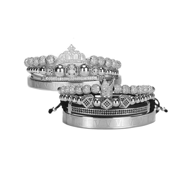 Luxury King Queen Crown Couples Lover Bracelet Stainless steel bangle CZ beads bracelets bangles Jewelry