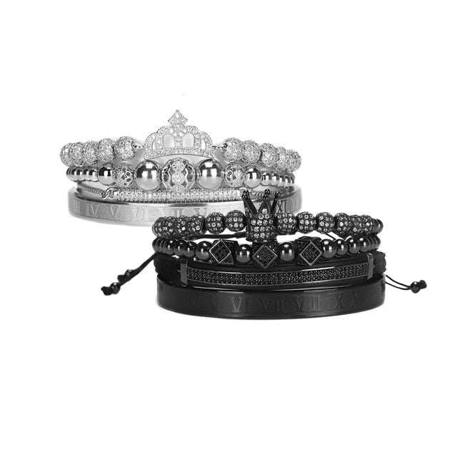 Luxury King Queen Crown Couples Lover Bracelet Stainless steel bangle CZ beads bracelets bangles Jewelry