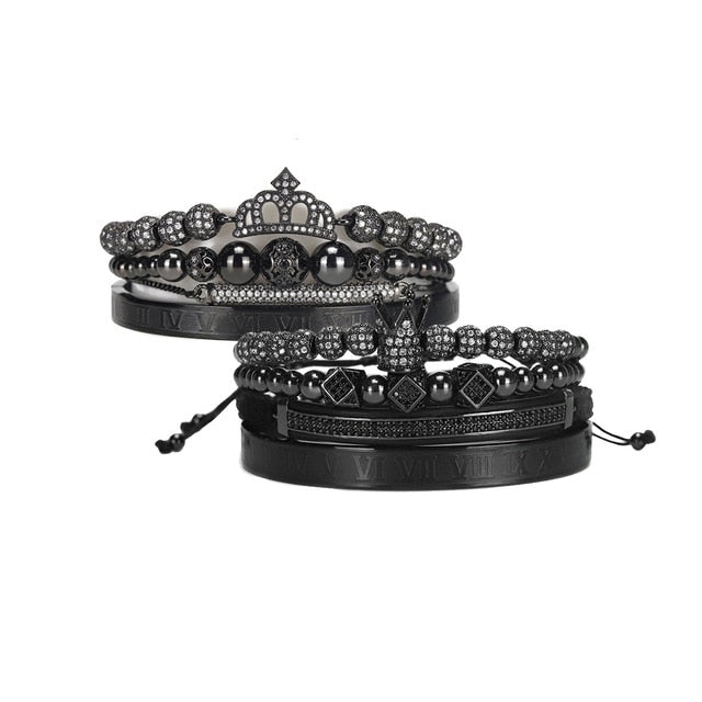 Luxury King Queen Crown Couples Lover Bracelet Stainless steel bangle CZ beads bracelets bangles Jewelry