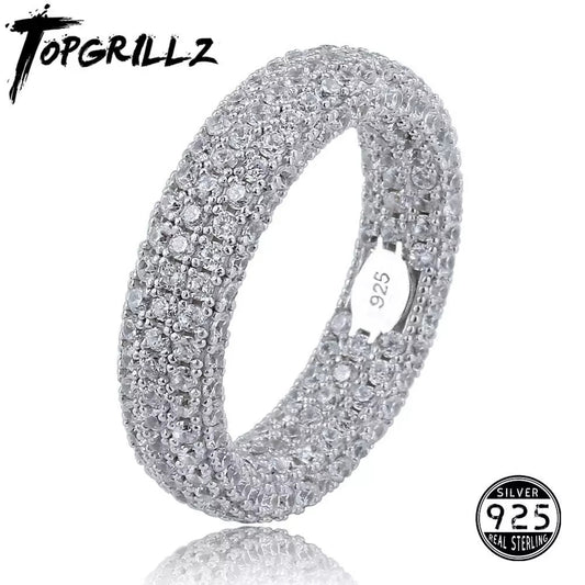 Best Quality 925 Sterling Silver Stamp Ring Full Iced Out Cubic Zirconia Mens Women Engagement Rings Charm Jewelry For Gifts