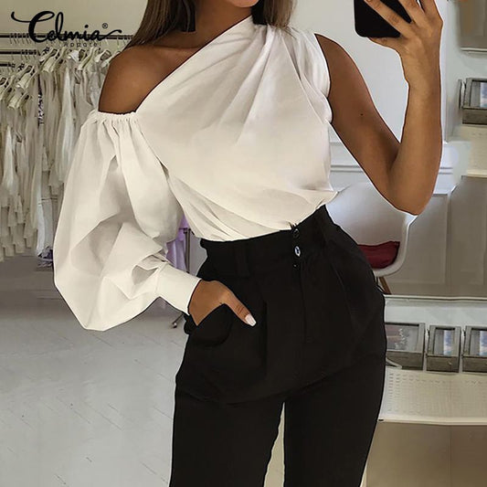 Celmia Elegant Long Sleeve Cold Shoulder Blouses