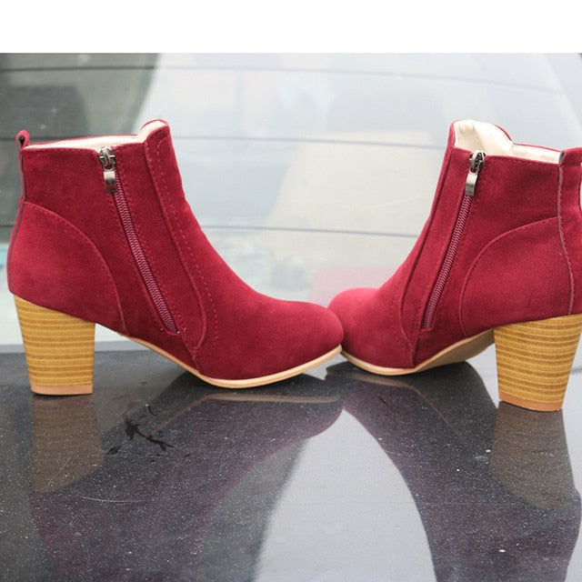 Hot Autumn Winter Women Boots Solid European Ladies shoes  boots Suede Leather ankle boots with thick scrub size 35-41