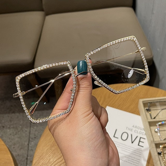 Fashion Transparent square sunglasses metal frame Women overize glasses Men Eyeglasses Frame nerd plain glasses clear shades