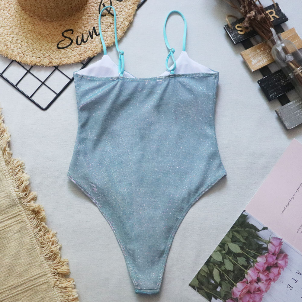 New Sexy Shiny High Cut Push Up One Piece Swimsuit Women Swimwear Female High Cut Monokini Bather Bathing Suit Swim Lady