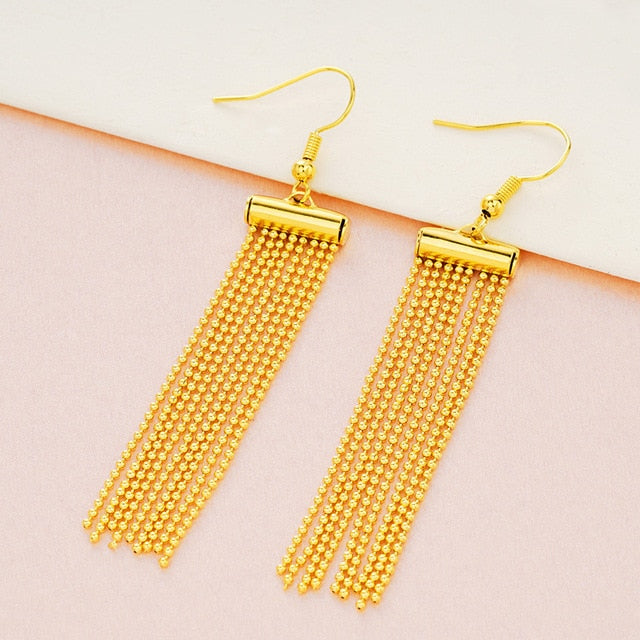 Dubai Ear line Tassel Earrings for women 2020 new 24K Gold Color butterfly dangle earring fashion female wedding jewelry gifts