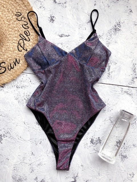 New Sexy Shiny High Cut Push Up One Piece Swimsuit Women Swimwear Female High Cut Monokini Bather Bathing Suit Swim Lady