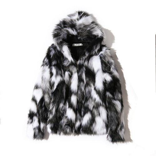 Left ROM Winter Warm Plus Fleece Faux Fox Fur Hooded Jacket Thick Boutique Fashionable Male Slim Coats Size S-5XL