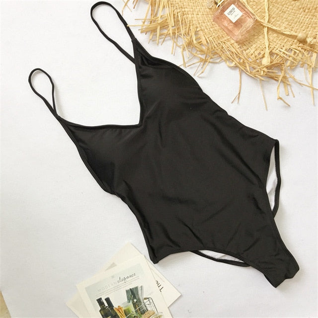 2021 V Neck Female Swimwear One Piece Swimsuit Women Backless Monokini Sexy Bather Plus size High cut Bathing Suit Swim Bodysuit