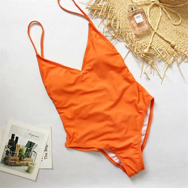 2021 V Neck Female Swimwear One Piece Swimsuit Women Backless Monokini Sexy Bather Plus size High cut Bathing Suit Swim Bodysuit