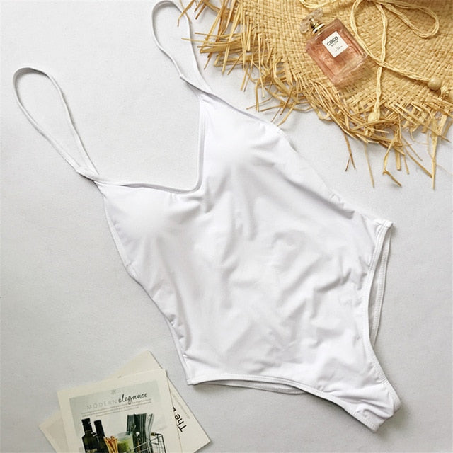 2021 V Neck Female Swimwear One Piece Swimsuit Women Backless Monokini Sexy Bather Plus size High cut Bathing Suit Swim Bodysuit