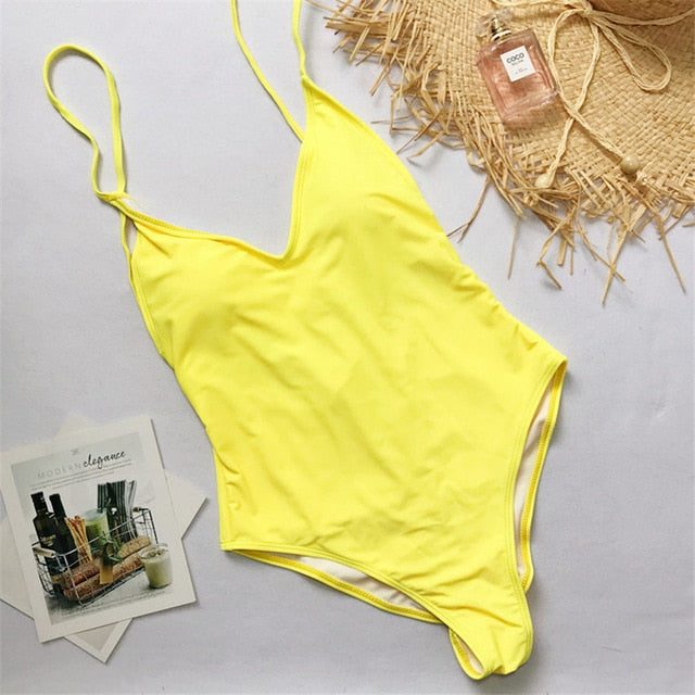 2021 V Neck Female Swimwear One Piece Swimsuit Women Backless Monokini Sexy Bather Plus size High cut Bathing Suit Swim Bodysuit