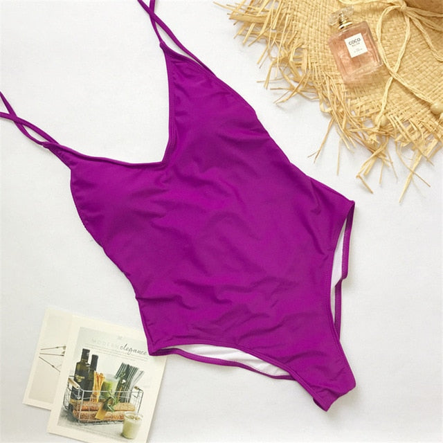 2021 V Neck Female Swimwear One Piece Swimsuit Women Backless Monokini Sexy Bather Plus size High cut Bathing Suit Swim Bodysuit